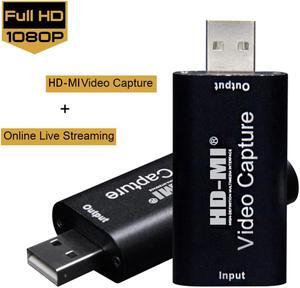 Video Capture Card 1080p USB 2.0 HD-MI Video Recorder 30fps Portable and compact for Game Stream Mobile live broadcast