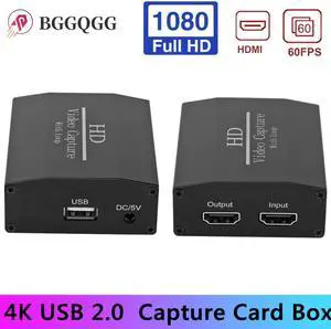 BGGQGG 4K 60HZ Loop Out HDMI Capture Card Audio Video Recording Plate Live Streaming USB 2.0 1080p Grabber for PS4 Game Camera