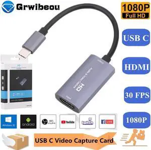 4K Video Capture Card Dongle Adapter USB Type C HDMI-compatible Grabber Record Box for Game Camera Recording Live Streaming