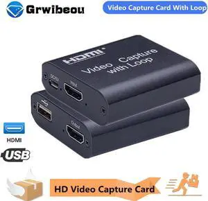 Grwibeou USB Video Capture Card With Loop HDMI To USB 2.0 HD 4K 1080P Video Recording Box For PS4 XBOX Phone Game Capture