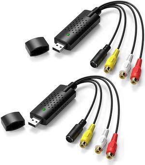2PCS Video USB Capture Card, Convert Hi8 VHS to Digital DVD for Windows PC, Audio Video Digitize Converter Adapter