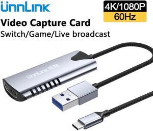 Unnlink 4K Video Capture Card USB Type C to HDMI-compatible Video Grabber Record for Switch PS4 Game Live Streaming Camera