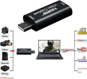 HDMI Video Capture Card Audio Video Capture Card HDMI to USB2.0 1080P Record DSLR Action Cam to PC HD Live Broadcasting
