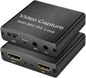 Portable Video Capture Card Mic In Audio Out 1080p USB 2.0 Video Grabber Record Box for Live Streaming Video Recording