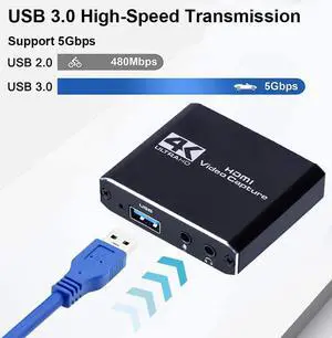 USB Video Capture Card HDMI-Compatible to USB 1080P Video Grabber Record 4K Loopout for PS4 TV Camera Recording Live Streaming