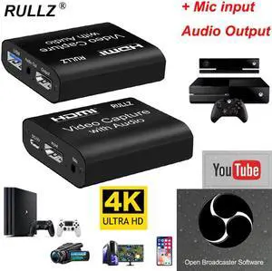 4K HDMI Video Capture Card 3.5mm Audio Output Mic In Loop Game Recording Box 1080P USB 2.0 3.0 PC Live Streaming Broadcast Plate