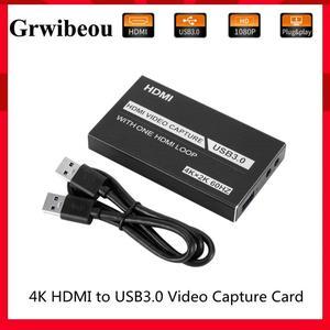 GRWIBEOU 4K Video Capture Card Live-Streaming HDMI-compatible Audio USB-3.0 Game Capture Card Loop-Out 1080P Xbox one PS4 Switch