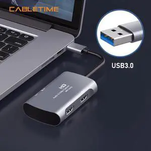 CABLETIME Video Card 4K HDMI Video Capture Card USB 3.0 to USB HD HDMI Loop Port for Live Steaming Camera Recording