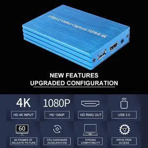 4K@60Hz HD USB3.0 Video Capture 1080P HDMI-compatible to USB Video Capture Card Dongle Game Streaming Live Streaming
