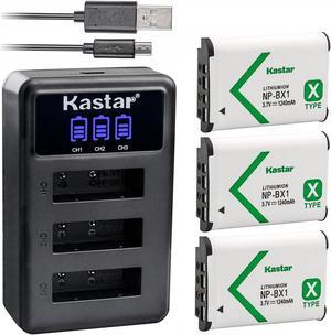 Kastar 3 Pack NP-BX1 Battery and LCD Triple USB Charger Compatible with Sony Cyber-shot DSC-WX500, FDR-X1000V, FDR-X3000, HDR-AS10 HDR-AS100V HDR-AS15 HDR-AS20 HDR-AS200V HDR-AS30 HDR-AS300 Camera