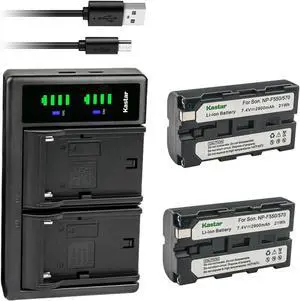 Kastar 2-Pack NP-F550/F570 Battery and LTD2 USB Charger Replacement for Sony HVR-HD1000 HVR-M10 HVR-V1 HVR-Z1 HVR-Z5 HVR-Z7 HVR-AU1 HXR-MC1500 HXR-MC2000 HXR-MC2500 HXR-NX100 HXR-NX3 HXR-NX5 Camera