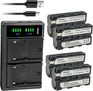 Kastar 4-Pack NP-F550/F570 Battery and LTD2 USB Charger Replacement for Sony NP-F970Pro NP-F980 NP-F980Pro NP-F980Exp NP-F990 NP-F990Pro NP-F330 NP-F550 NP-F570 NP-F730 NP-F750 NP-F770 NP-F780Exp