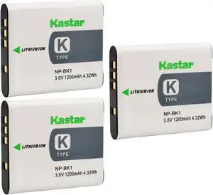 Kastar 3-Pack Battery Replacement for Sony NP-BK1 NP-FK1 Battery, Sony K Type Battery, Sony BC-CSK Charger, Sony Cyber-shot DSC-W180, Cyber-shot DSC-W190, Cyber-shot DSC-W370 Camera