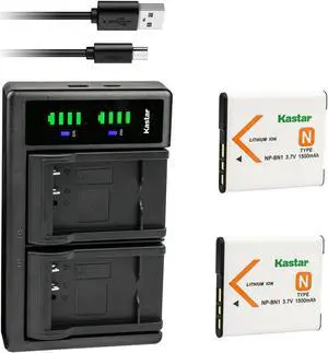 Kastar 2-Pack NP-BN1 Battery and LTD2 USB Charger Replacement for Sony Cyber-shot DSC-WX200, Cyber-shot DSC-WX220, Cyber-shot DSC-J10, Cyber-shot DSC-QX10, Cyber-shot DSC-QX30, Cyber-shot DSC-QX100
