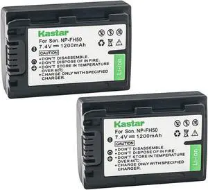 Kastar 2-Pack NP-FH50 Battery 7.4V 1200mAh Replacement for Sony DCR-HC48, DCR-HC50, DCR-HC51, DCR-HC52, DCR-HC53, DCR-HC54, DCR-HC62, DCR-HC65, DCR-HC7, DCR-HC8, DCR-HC85, DCR-HC94, DCR-HC96 Camera