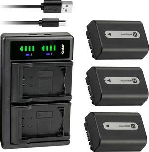 Kastar 3-Pack NP-FH50 Battery and LTD2 USB Charger Replacement for Sony NP-FH30 NP-FH50 NP-FH70 NP-FH100 NPFH30 NPFH50 NPFH70 NPFH100 Battery, Sony AC-VQH10 BC-TRV BCTRV BC-VH1 BCVH1 Charger