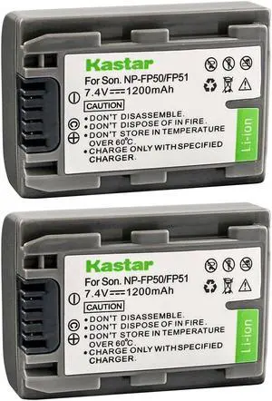 Kastar 2-Pack NP-FP50 / NP-FP51 Battery 7.4V 1200mAh Replacement for Sony DCR-HC40, DCR-HC41, DCR-HC42, DCR-HC43, DCR-HC44, DCR-HC46, DCR-HC65, DCR-HC85, DCR-HC94, DCR-HC96 Camcorder