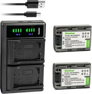 Kastar 2-Pack Battery NP-FP51  and LTD2 USB Charger Replacement for Sony DCR-SR50, DCR-SR60, DCR-SR70, DCR-SR80, DCR-SR90, DCR-SR100, HDR-HC3, HDR-HC3E, DCR-DVD103, DCR-DVD105, DCR-DVD202, DCR-DVD203