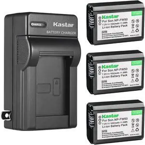 Kastar 3-Pack NP-FW50 Battery and AC Wall Charger Replacement for Sony NP-FW50, W Series Battery, Sony BC-VW1 BC-TRW Charger, Sony VG-C1EM, VG-C2EM Battery Grip, Sony DSC-RX10, 7, 6400, 6500 Camera