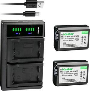Kastar 2-Pack NP-FW50 Battery and LTD2 USB Charger Replacement for Sony alpha 5000, a5000, ILCE-5100, alpha 5100, a5100, ILCE-6000, alpha 6000, a6000, ILCE-6100, alpha 6100, a6100, ILCE-6300