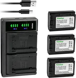 Kastar 3-Pack Rechargeable Battery and LTD2 USB Charger Replacement for Sony NP-FZ100 NPFZ100 Battery, Sony BC-QZ1 Charger, Sony Alpha 1 Mirrorless Digital Camera, Sony FX3 Full-Frame Cinema Camera