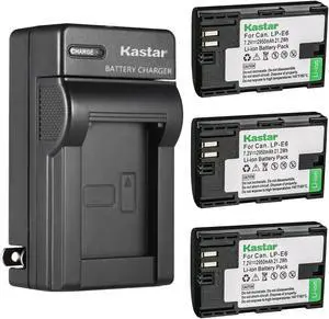 Kastar 3-Pack LP-E6 Battery and AC Wall Charger Replacement for Canon LP-E6, LP-E6N, LP-E6NH, LP-E6NPro Battery, Canon BG-E6, BG-E9, BG-E11, BG-E13, BG-E14, BG-E16, BG-E20, BG-E21, BG-E22 Battery Grip