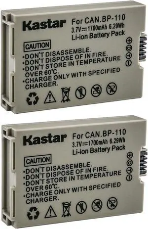 Kastar 2-Pack BP-110 Battery 3.7V 1700mAh Replacement for Canon VIXIA HF R27 HFR27, VIXIA HF R26 HFR26, VIXIA HF R206 HFR206, VIXIA HF R205 HFR205 Cameras