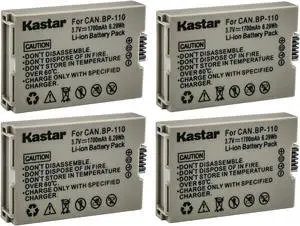 Kastar 4-Pack BP-110 Battery 3.7V 1700mAh Replacement for Canon VIXIA HF R20 HFR20, VIXIA HF R20 Red, VIXIA HF R20 Silver, VIXIA HF R200 HFR200, VIXIA HF R21 HFR21, VIXIA HF R28 HFR28 Cameras