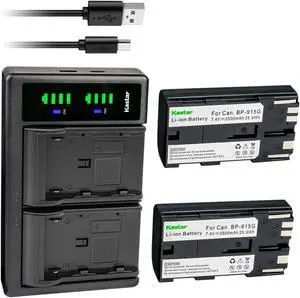 Kastar 2-Pack BP-915G Battery and LTD2 USB Charger Compatible with Canon XV1, XV2, ES8000V, ES8100V, ES8200V, ES8400V, ES8600, G10, G10Hi, G15Hi, G20Hi, G30Hi, G35Hi, G45Hi, G1000, G1500, G2000 Camera