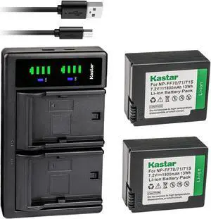 Kastar 2-Pack NP-FF70 Battery and LTD2 USB Charger Compatible with Sony DCR-IP5E DCR-IP7 DCR-IP7BT DCR-IP7E DCR-PC106 DCR-PC106E DCR-PC107 DCR-PC107E DCR-PC108 DCR-PC108E DCR-PC109 DCR-PC109E Camera