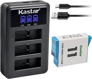 Kastar 1 Pack Battery and LCD Triple USB Charger Compatible with GoPro ADDBD-211 ADBAT-001 ADDBD-001 Battery, GoPro HERO11 HERO 11 Black Action, HERO10 Black Edition, HERO9 Black Edition Action Camera