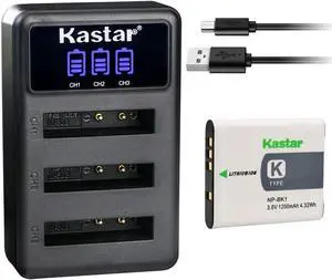 Kastar 1 Pack Battery and LCD Triple USB Charger Compatible with Sony NP-BK1 NP-FK1 K Type Battery, Sony BC-CSK Charger, Sony Cyber-shot DSC-W180, Cyber-shot DSC-W190, Cyber-shot DSC-W370 Camera