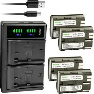 Kastar 4-Pack Battery and LTD2 USB Charger Replacement for Canon BP-508 BP-511 BP-511A BP-512 BP-512A BP-514 BP-522 BP-535 Battery, Canon CB-5L CG-580 Charger, Canon Battery Grip BG-E2N