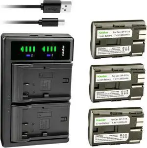 Kastar 3-Pack Battery and LTD2 USB Charger Replacement for Canon BP-508 BP-511 BP-511A BP-512 BP-512A BP-514 BP-522 BP-535 Battery, Canon CB-5L CG-580 Charger, Canon Battery Grip BG-E2N