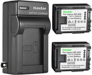 Kastar 2-Pack BP-808 BP808 Battery and AC Wall Charger Compatible with Canon BP809 BP819 BP827, Canon VIXIA HF S200, VIXIA HF10, VIXIA HF11, VIXIA HF20, VIXIA HF21, VIXIA HF100, VIXIA HF200 Cameras
