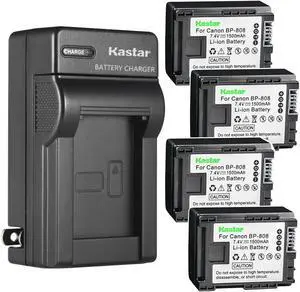 Kastar 4-Pack BP-808 BP808 Battery and AC Wall Charger Compatible with Canon FS10, FS11, FS20, FS21, FS22, FS31, FS40, FS100, FS200, FS300, FS400, HF G10, HF G20, VIXIA HF M30, VIXIA HF M31 Cameras
