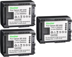 Kastar 3-Pack BP-808 Battery 7.4V 1500mAh Replacement for Canon VIXIA HG30, XA10, XA10 HD, FS10, FS11, FS20, FS21, FS22, FS31, FS40, FS100, FS200, FS300, FS400, HF G10, HF G20, VIXIA HF M30 Camera