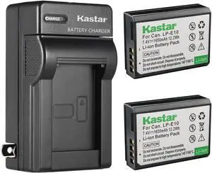 Kastar 2-Pack Battery and AC Wall Charger Replacement for Canon LP-E10 LPE10 Battery, Canon LC-E10 LC-E10N Charger, Canon EOS Rebel T7, EOS 1100D, EOS 1200D, EOS 1300D, EOS 1500D DSLR Camera