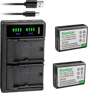 Kastar 2-Pack Battery and LTD2 USB Charger Replacement for Canon LP-E10 LPE10 Battery, LC-E10 LC-E10N Charger, Canon EOS Rebel T3, EOS Rebel T5, EOS Rebel T6, EOS Rebel T7, EOS Rebel T100 DSLR Cameras