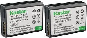 Kastar 2-Pack LP-E10 Battery 7.4V 1650mAh Replacement for Canon LP-E10 LPE10 Battery, LC-E10 LC-E10N Charger, Canon EOS Rebel T7, EOS Rebel T100, EOS 1100D, EOS 1200D, EOS 1300D, EOS 1500D Camera
