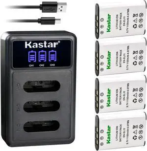 Kastar 4 Pack Battery and LCD Triple USB Charger Compatible with Pentax D-LI78 Battery, Pentax D-BC78 Charger, Pentax Optio L50, Optio M50, Optio M60, Optio S1, Optio V20, Optio W60, Optio W80