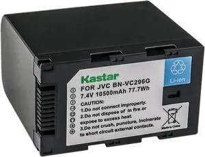 Kastar 1-Pack BN-VC296G 7.4V 10500mAh Li-ion Battery Replacement for JVC BN-VC264G BN-VC296G Battery, JVC AA-VC20 AA-VC20E AA-VC20U Battery Charger, JVC GY-HC500 GY-HC 550 Series Camcorder