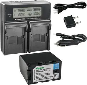 Kastar 1-Pack Battery and AC LCD Dual Fast Charger Compatible with JVC GY-HC500 GY-HC500E, GY-HC500U GY-HC500UN, GY-HC500SPC GY-HC500SPCN, GY-HC550 GY-HC550E GY-HC550UN Connected 4K Handheld Camera