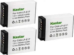 Kastar 3-Pack LP-E17 Battery 7.2V 1450mAh Replacement for Canon EOS M3, EOS M5, EOS M6, EOS M6 Mark II, Canon EOS 77D, EOS 200D, EOS 250D, Canon EOS R8, EOS R50, EOS R100 Mirrorless Camera
