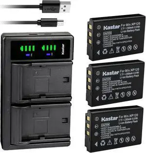 Kastar 3-Pack Battery and LTD2 USB Charger Compatible with Minolta NP-120 Battery, Minolta MN35Z 20MP 35X Bridge Digital Camera