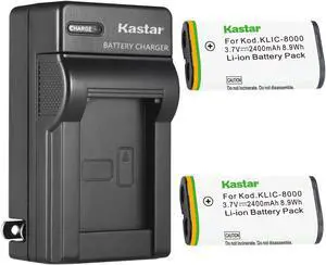Kastar 2-Pack KLIC-8000 Battery and AC Wall Charger Replacement for Kodak KLIC-8000 K8000 Battery, Kodak K7600-C, K8500-C Charger, Kodak Z612 IS, Z712 IS, Z812 IS, Pocket Video Camera ZX1 Camera