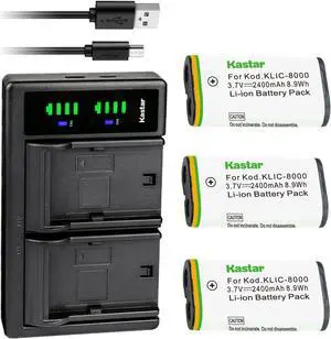 Kastar 3-Pack KLIC-8000 Battery and LTD2 USB Charger Replacement for Kodak Z885, Z1012 IS, Z1015 IS, Z1085 IS, Z1485 IS, Z612 IS, Z712 IS, Z812 IS, Z8612 IS, Pocket Video Camera ZX1 Digital Camera