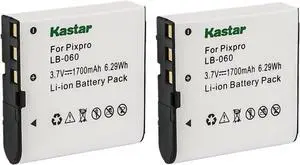Kastar 2-Pack Battery Replacement for Kodak LB-060 Battery, Kodak PixPro AZ251, PixPro AZ361, PixPro AZ362, PixPro AZ365, PixPro AZ421, PixPro AZ422, PixPro AZ425, PixPro AZ501, PixPro AZ521 Cameras