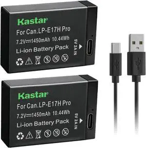 Kastar 2-Pack LP-E17H Pro Battery W/ Type-C Cable Compatible with Canon EOS M6 Mark II, EOS 77D, EOS 200D, EOS 250D, EOS R8, R50 Mirrorless Camera, Saramonic VmicLink5 HiFi Wireless Microphone Systems