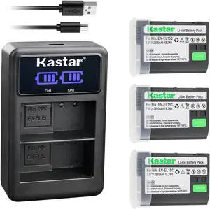 Kastar 3-Pack EN-EL15C Battery and LED2 USB Charger Compatible with Nikon EN-EL15c EN-EL15b Battery, MH-25b Charger, Nikon Z8 Mirrorless Camera, Nikon Z 5 Z6 II Z7 II, Z5 Z6II Z7II Wirrorless Camera